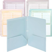 - 3 Hole Plastic Folders with 2 Pockets and Clear Front Pocket, 5Pcs