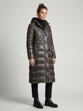 Women's Long Black Quilted Puffer Hooded Snap Front Size S Warm Winter Parka