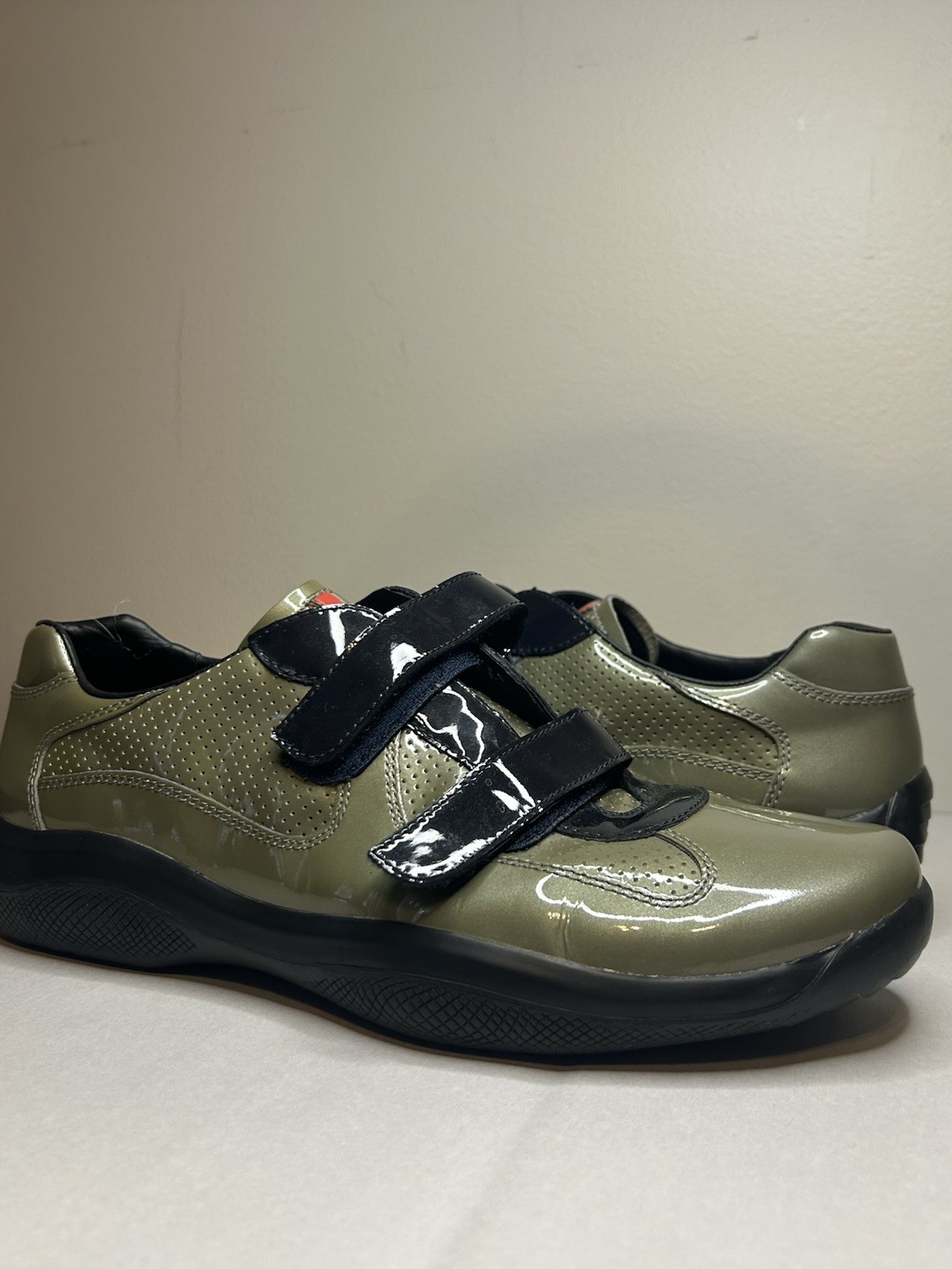 Vintage Prada America’s Cup Gold Leather Strap Sneakers SZ 9.5 M