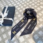Chanel Women's Black Floral Print Scarf Hair Neck Tie With Gift Box — photo 4