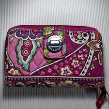 Vera Bradley --Pink Swirls Turn Lock Wallet Floral Zipper Closure