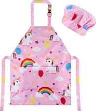 Kids Chef Apron and Chef Hat Set Girls Boys for Cooking Baking Art Painting