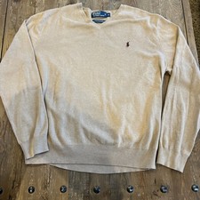 Vintage Tan Brown Camel Polo Ralph Lauren V-neck Light Sweater Size XL VTG