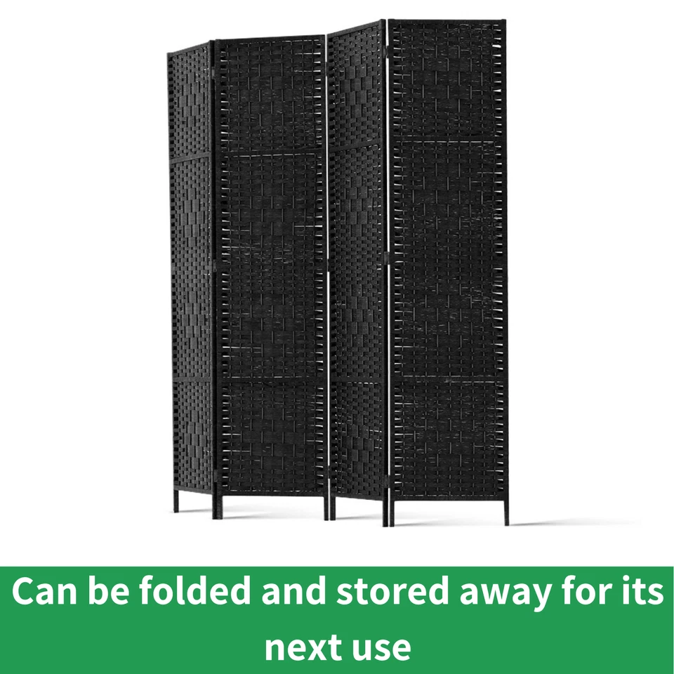 Foldable Room Divider Privacy Screen 4 Panel Woven Natural Black White Brown - image 4 of 4