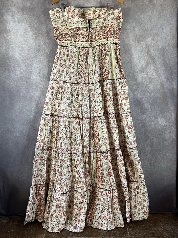 Vestido Hecho a Mano Mujer M Crema Pañuelo Rojo Rosa Capa Cottage Core *Ver Descripción* Foto 2 de 4