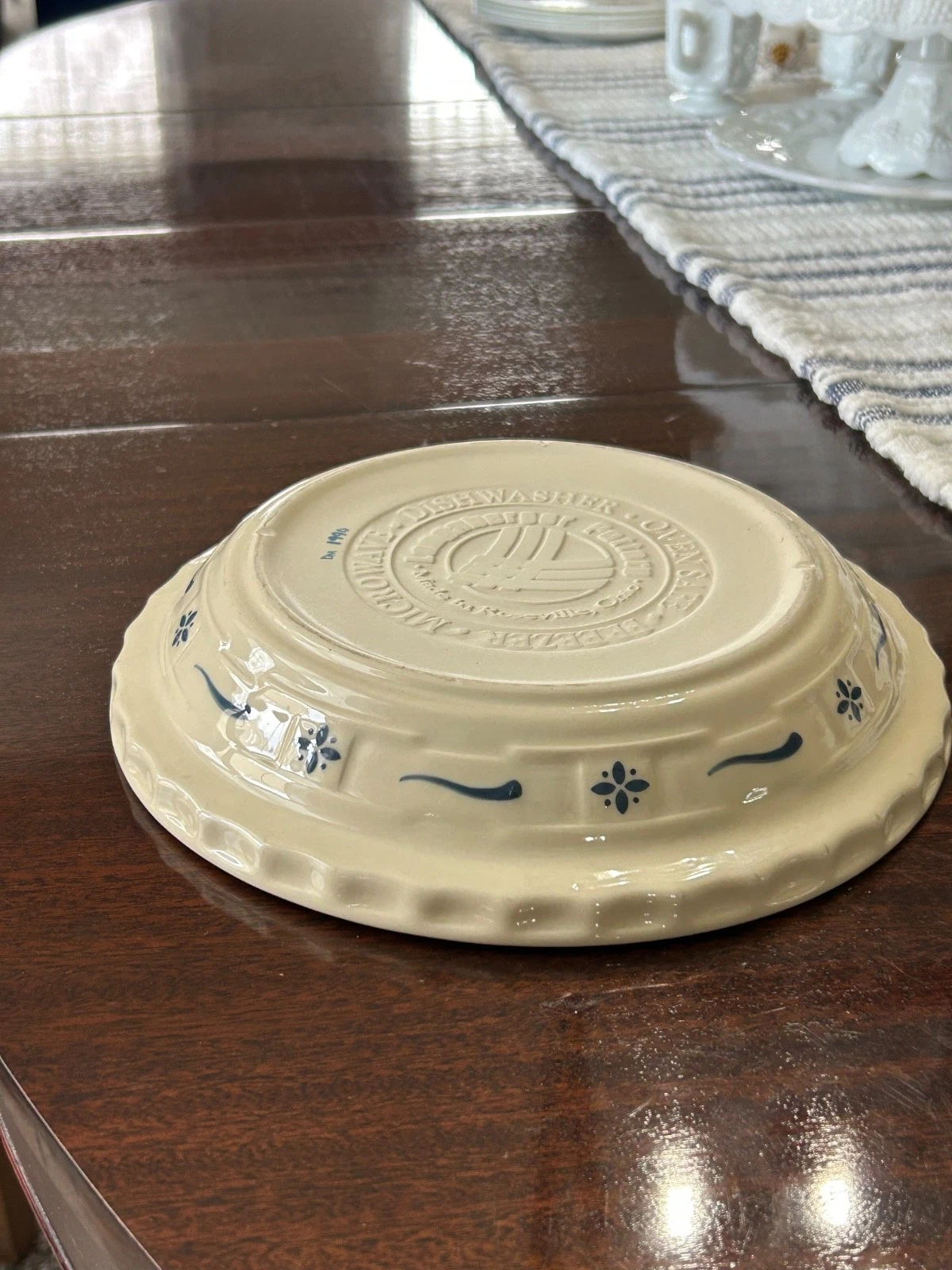 Vintage Longaberger Pottery Woven Traditions Classic Blue 10" Pie Plate Signed D