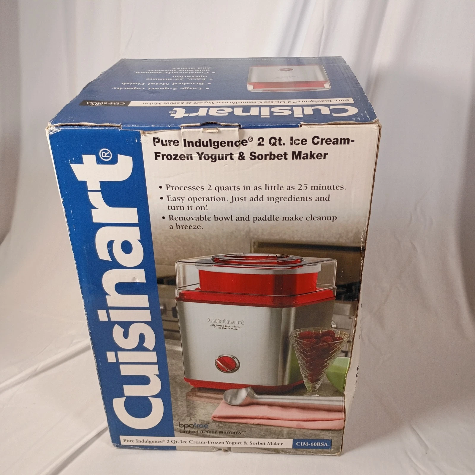 Cuisinart Pure Indulgence CIM 60RSA Red Stainless Ice Cream Maker 2 Qt Open Box
