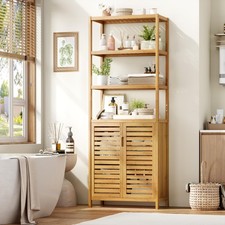 Tall Bathroom Storage Cabinet 66" Bamboo Narrow Bathroom Floor Cabinet