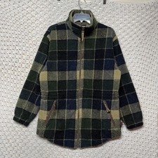 Vintage Woolrich Sherpa Fleece Jacket Women L Plaid Deep Pile Full Zip USA Made