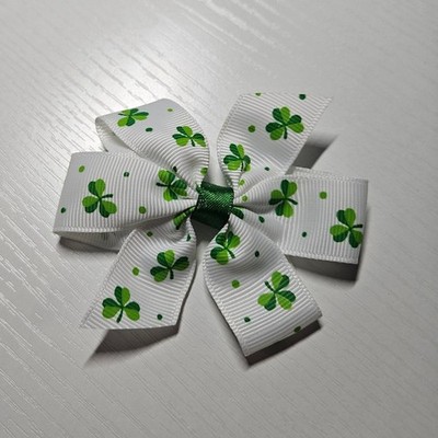 Boutique Handmade St. Patrick's Day-Themed Cute Green Shamrock Hair Bow Clip