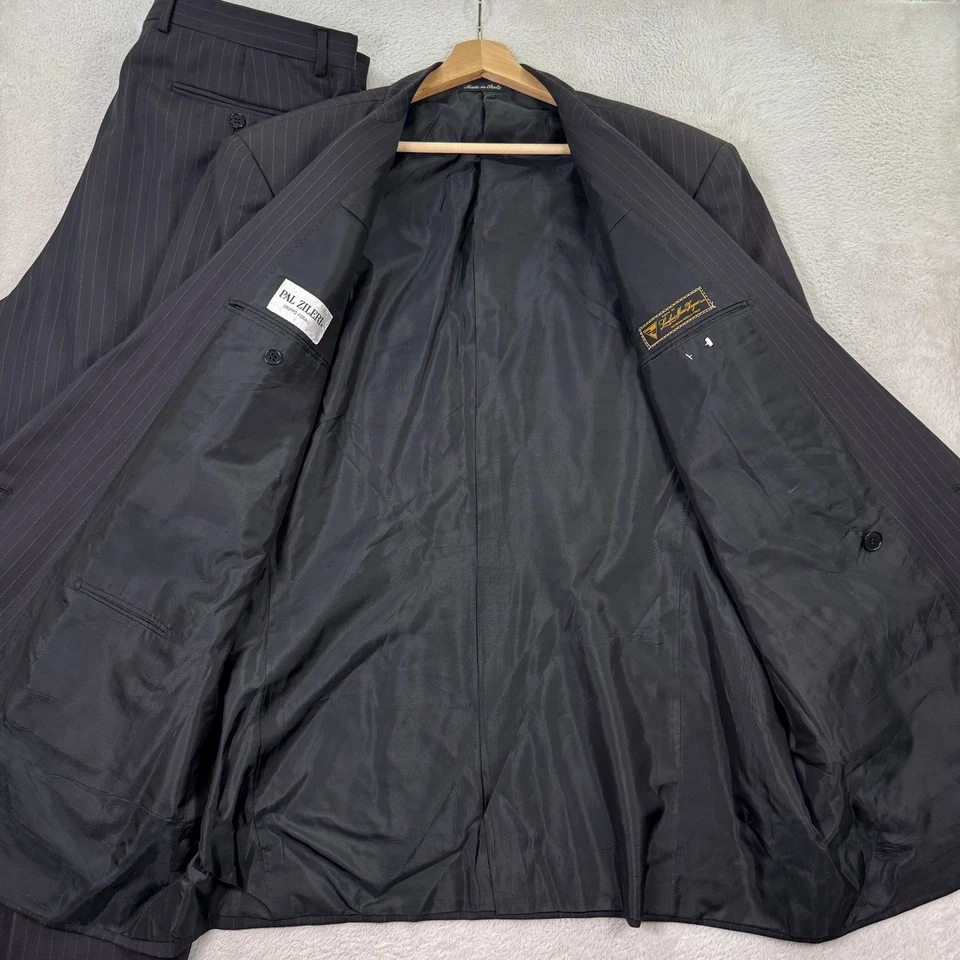 Traje de lana a rayas grises 46R Pal Zileri de colección pantalones de doble pecho 36x30 Foto 4 de 4