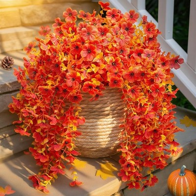 HyeFlora Fall Artificial Flowers for Outdoors Fake Silk Flower, 2Pcs Red Orange
