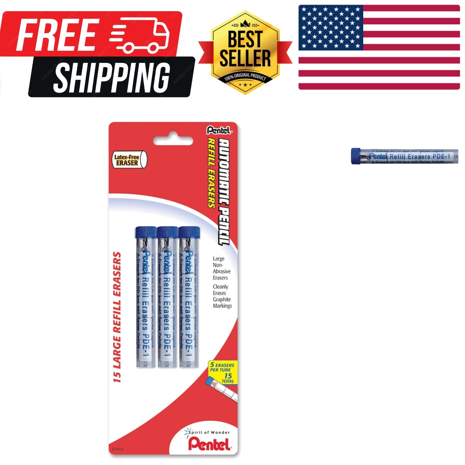 Quicker Clicker Eraser Refills, Pack Of 15