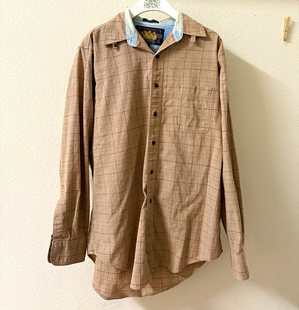 90s dress shirts men vintage 90s Brett collarless dress shirt bold vertical