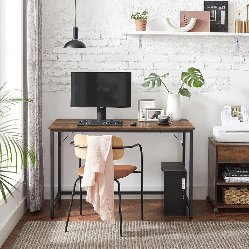 VASAGLE Computer Desk Office Writing Steel Brown Narrow Office Sturdy - Image 2 of 4