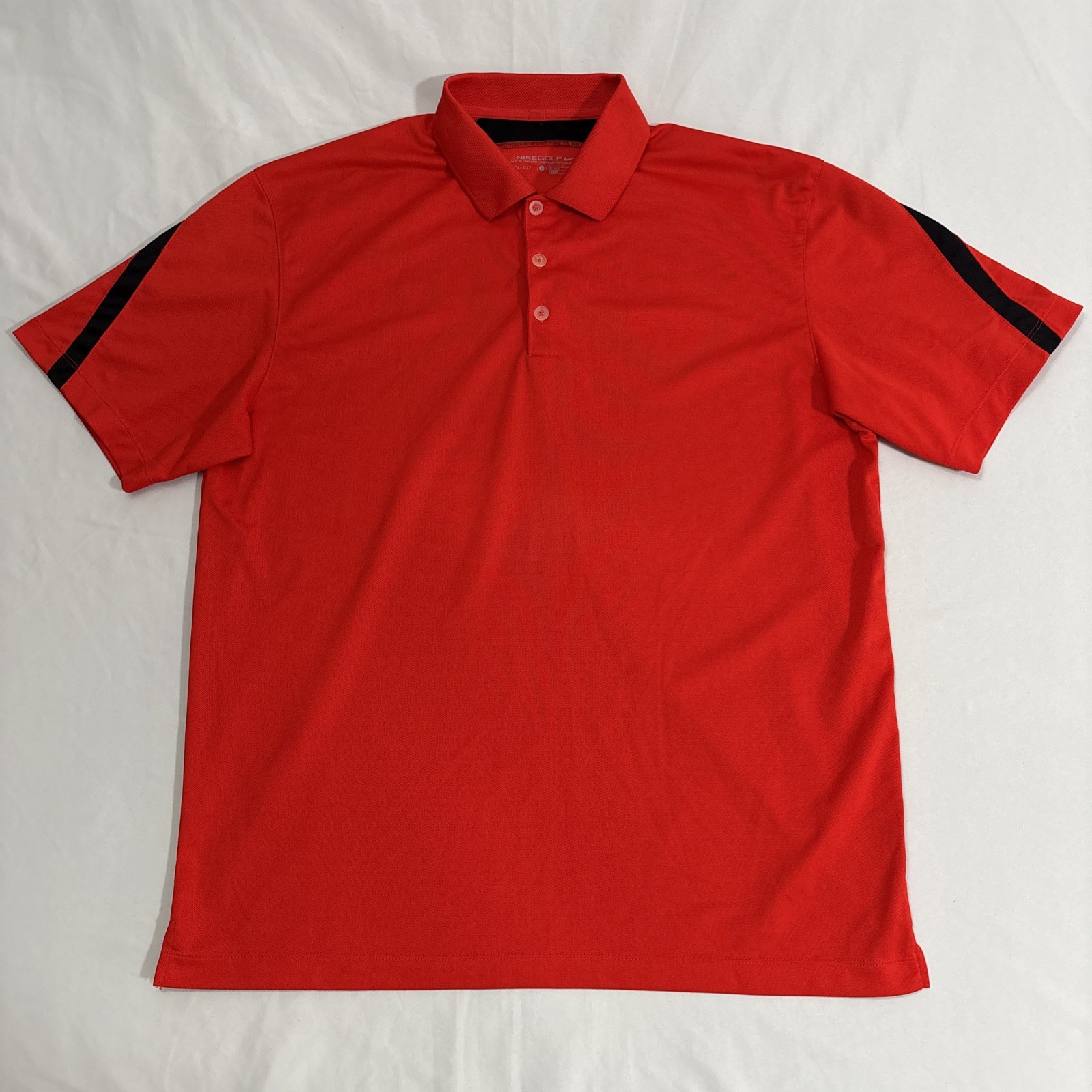 NIKE GOLF Polo Shirt Mens Red Black FIT DRY Short Sleeve Swoosh Logo ✅ Sz Large