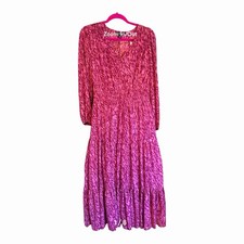 Simply Vera Wang Tiered Midi Dress Size S Pink Animal Print Boho Festival Party