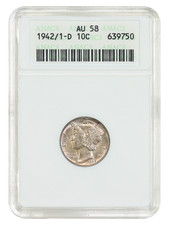 1942/1-D 10C ANACS AU58 - Mercury Dime - Scarce Overdate Variety