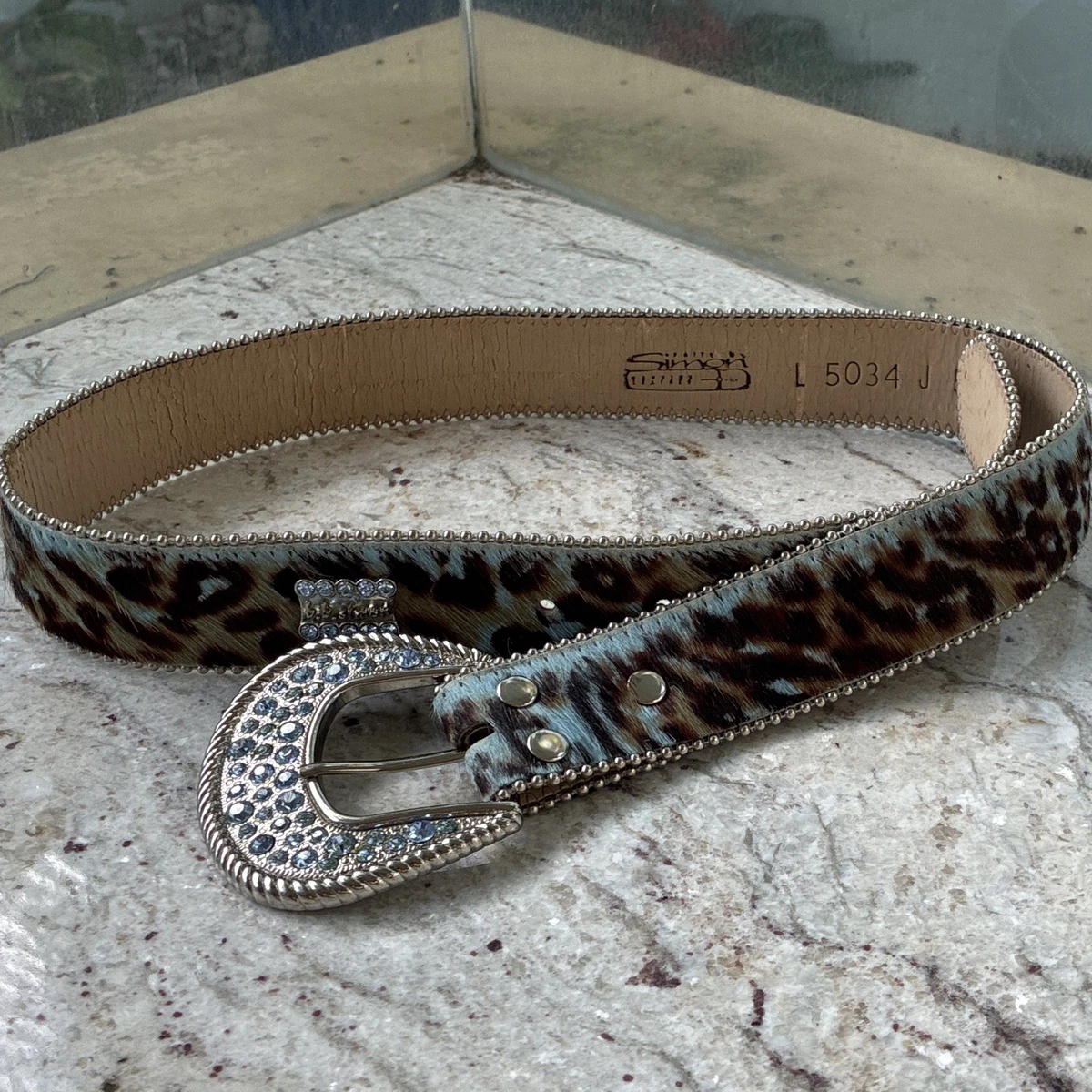 BB Simon Chain Belt Womens‎ 27 Coppery Brown Croc Embossed Leather Vintage Brass Vintage BB Simon Bronze Leather Belt: Swarovski Crystal  main image 4