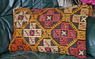 Originales Berber Kissenhülle Kelim Handgefertigt Wolle +Jute 49 x 31 cm Bunt