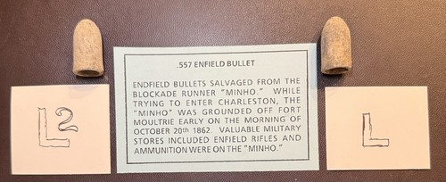 CW Bullets Blockade Runner Minho Pair Dropped Enfield Base L & L2 Charleston SC