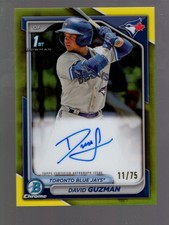 2024 David Guzman Bowman Chrome Prospect Auto Yellow Refractor 11/75 Blue Jays
