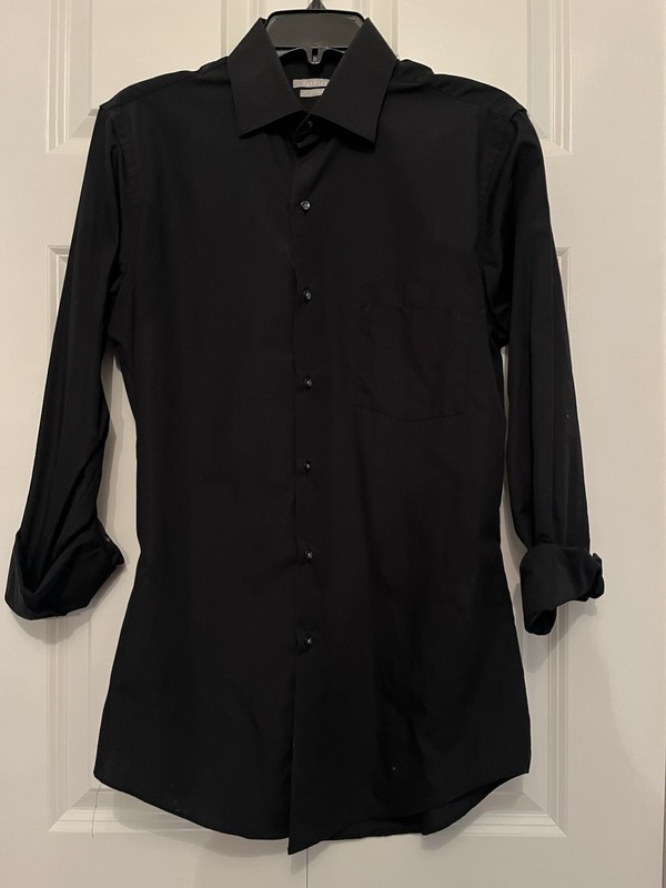 Men's Van Heusen Fitted Button Down Shirt M 14 1/2 32/33 Wrinkle Free Black