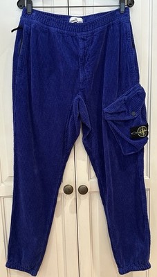 STONE ISLAND AW21 JUMBO CORDUROY CARGO PANTS BLUE JOGGERS V0777 MENS W32