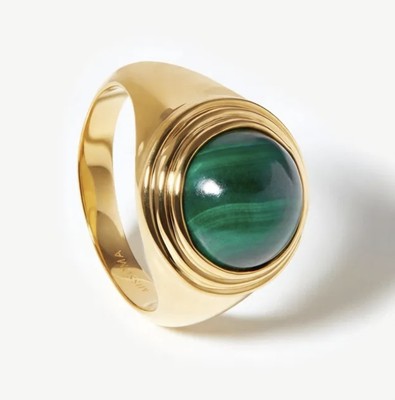 MISSOMA 18ct Gold Plated/ Malachite Sphere Ridge Ring Brand New