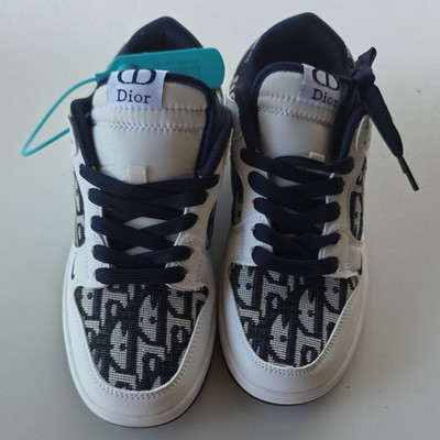 Dior Men's Low Top Lace-Up Athletic Sneakers Leather Monogram White/Navy Logo