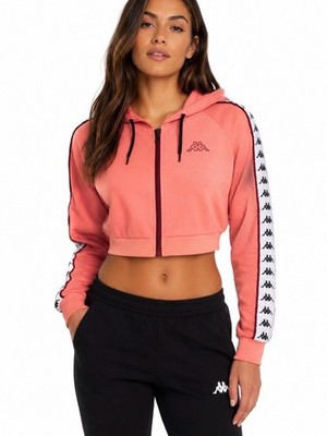 Kappa Women s Coral Cropped Zip Hoodie with Logo Tape