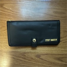 Steve Madden Black Folding Wallet Snap Closure Zip Coin Pocket ID Window