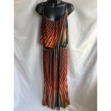 Maxi Drop Waist Long Summer Dress Size S Orange Blue Beachy Striped Multicolor
