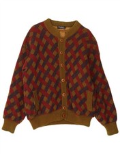 Vintage Mens Knit Bomber Jacket UK 42 XL Khaki Geometric Wool NU04
