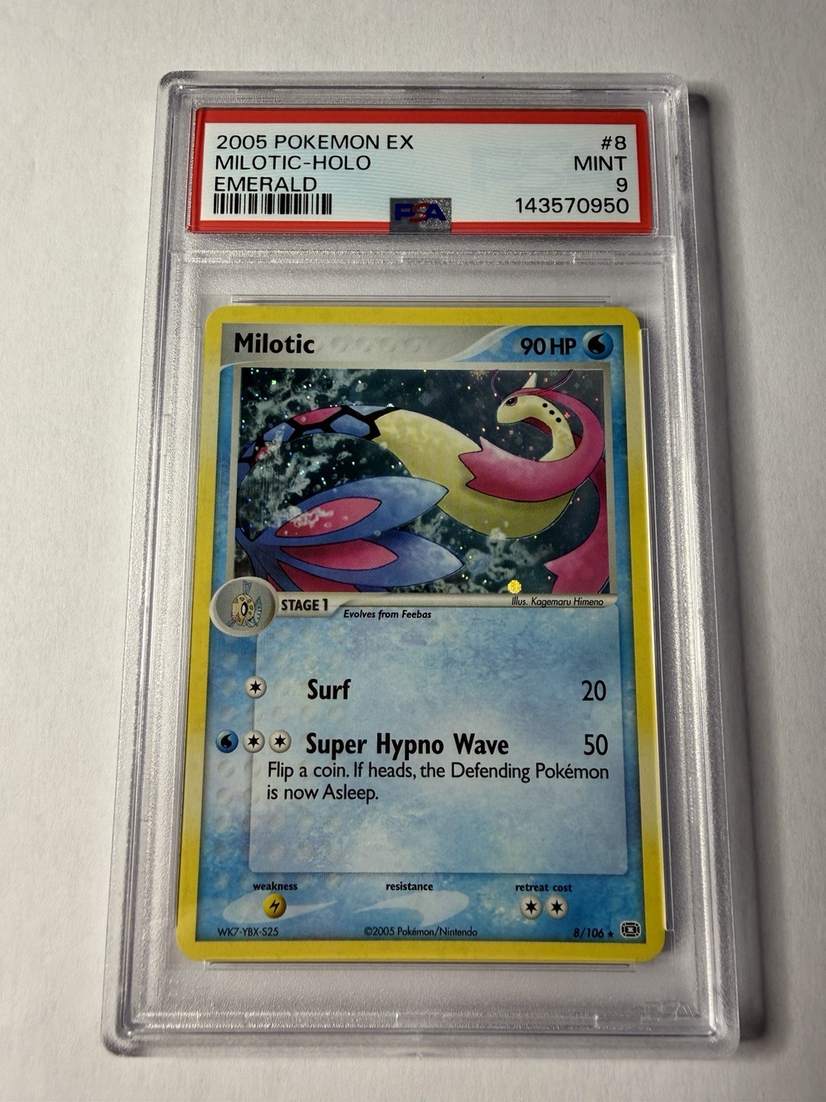 2005 POKEMON EX EMERALD #8 MILOTIC-HOLO PSA 9