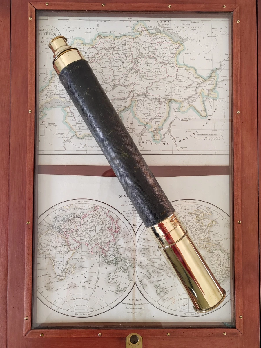 Longue-vue Marine JUGLAR Toulon – Laiton Et Acajou – XIXème – Vintage 74cm