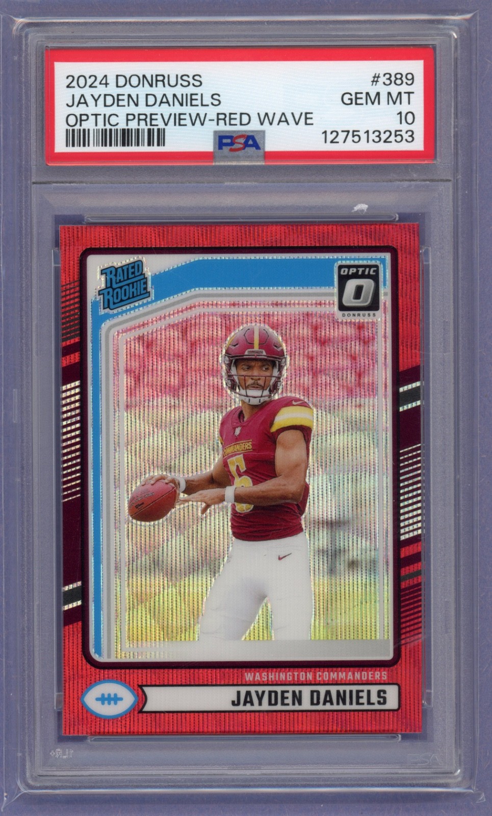 2024 Donruss - Jayden Daniels Rated Rookie Optic Preview Red Wave #389 PSA 10