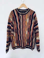 Steven Land Sweater Multi Color Geometric 3D 90s USA Y2K Ugly Coogi Style XL E2