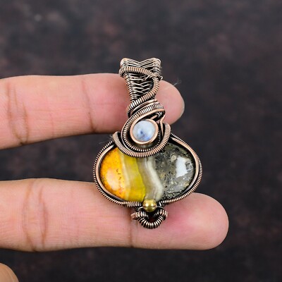 Women Day Sale Bumble Bee Jasper Copper Mother Gift Wire Wrapped Pendant 2.2''