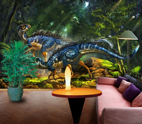 3D Blue Dinosaur ZHUA1086 Wallpaper Wall Murals Removable Self-adhesive Zoe - Photo 1/11