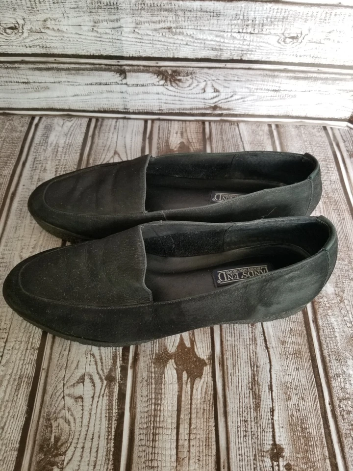 Mocasines sin cordones Lands End muestra para mujer con suela de goma de gamuza negra talla 7 Foto 3 de 4