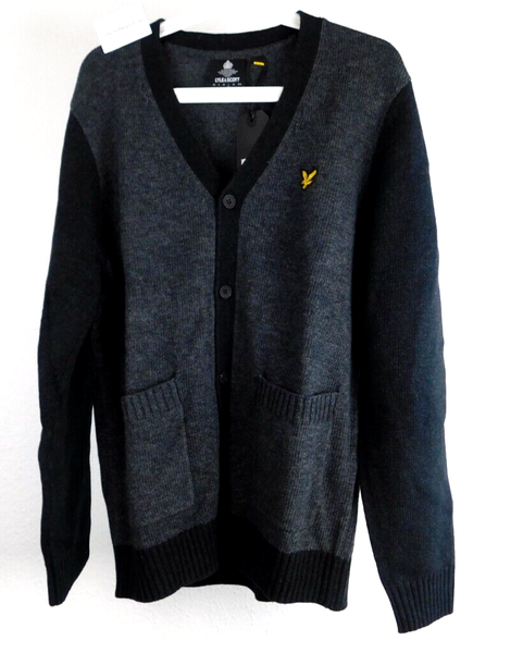 Lyle&Scott Herren Strickjacke Cardigan Kontrastfarben Schwarz/Grau Gr.L-image