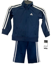 ADIDAS Tracksuit Boys 4 Years Navy Blue 2-Piece Set White Stripes