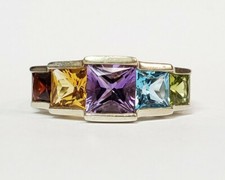 Sterling Silver Amethyst Blue Topaz Citrine Garnet and Peridot Ring Size 8 1/4