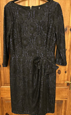 David Meister Dress Smart Party Occasion Black Lace over Blue Lined Size 12