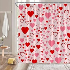 Valentine's Day Heart Shower Curtain Red Pink Heart Floral Romantic Love Sign