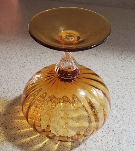 Vintage Empoli Amber Glass Apothecary Candy Jar Circus Tent Pedestal 13.5 In - Picture 8 of 8