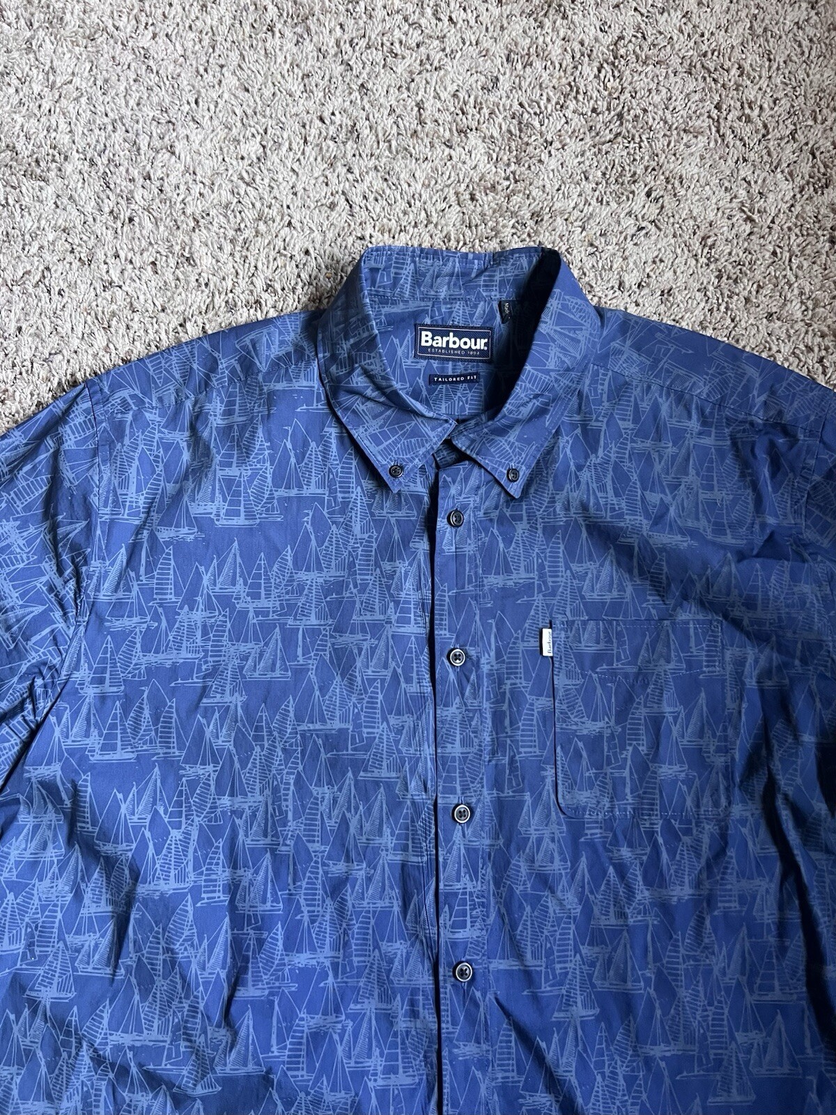 Barbour Button Down Shirt Large Blue Tailored Fit-image