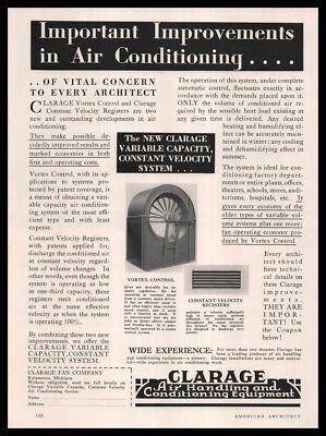 #ad 1934 Clarage Fan Co. Kalamazoo MI Air Handling amp; Conditioning Equipment Print Ad $18.69