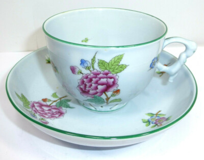  Tasse mit Untertasse Herend Ungarn ca. 1900-1934 handbemalt